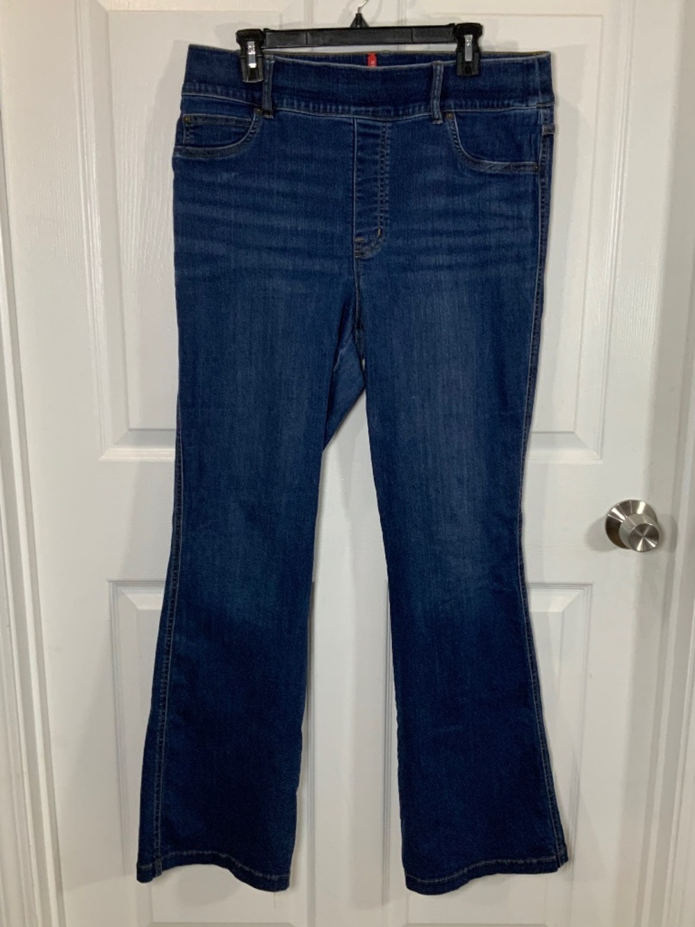 Spanx 1X Dark Wash Pull On Flare Jeans High Rise Slimming Stretch Denim
